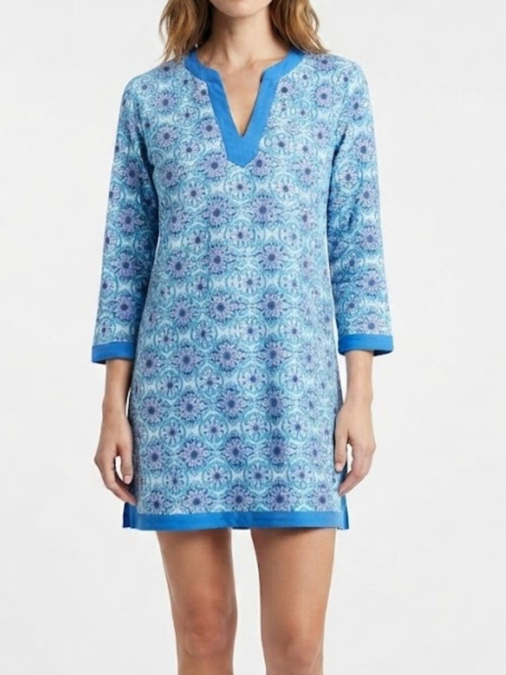 Aqua Et Sol UPF 50 Blue Geometric Tunic Dress Size Small